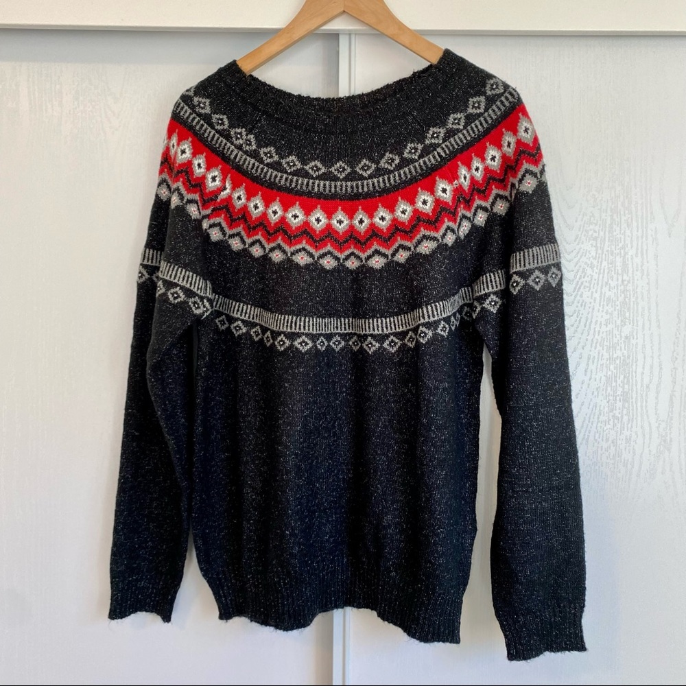 Weatherproof brand vintage diamond pattern red and gray crew neck ski sweater